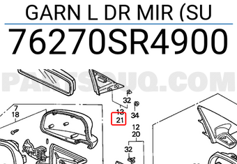 Honda 76270SR4900 GARN L DR MIR (SU