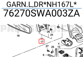 Honda 76270SWA003ZA GARN.L,DR*NH167L*