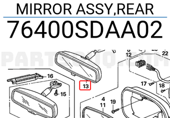 Honda 76400SDAA02 MIRROR ASSY,REAR