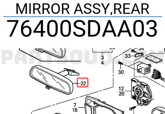 Honda 76400SDAA03 MIRROR ASSY,REAR