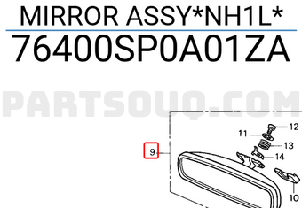 Honda 76400SP0A01ZA MIRROR ASSY*NH1L*