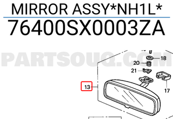 Honda 76400SX0003ZA MIRROR ASSY*NH1L*