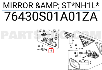 Honda 76430S01A01ZA MIRROR & ST*NH1L*
