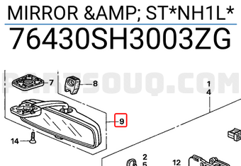 Honda 76430SH3003ZG MIRROR & ST*NH1L*