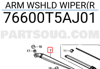 Honda 76600T5AJ01 ARM WSHLD WIPER(R