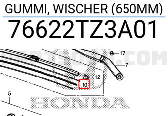Honda 76622TZ3A01 GUMMI, WISCHER (650MM)