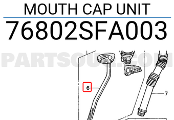 Honda 76802SFA003 MOUTH CAP UNIT