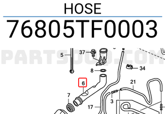 Honda 76805TF0003 HOSE