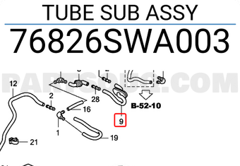 Honda 76826SWA003 TUBE SUB ASSY