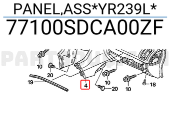 Honda 77100SDCA00ZF PANEL,ASS*YR239L*