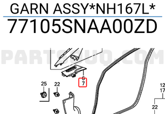 Honda 77105SNAA00ZD GARN ASSY*NH167L*