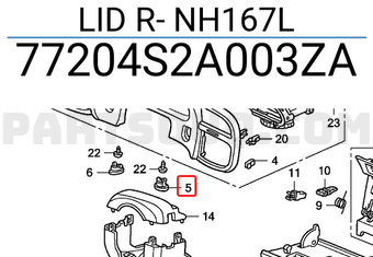 Honda 77204S2A003ZA LID R- NH167L