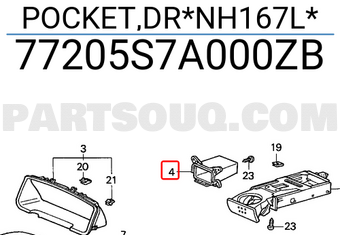 Honda 77205S7A000ZB POCKET,DR*NH167L*