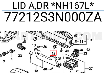 Honda 77212S3N000ZA LID A,DR *NH167L*