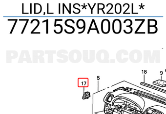 Honda 77215S9A003ZB LID,L INS*YR202L*