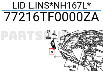 Honda 77216TF0000ZA LID L,INS*NH167L*