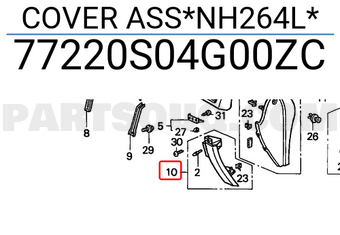 Honda 77220S04G00ZC COVER ASS*NH264L*