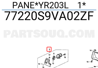 Honda 77220S9VA02ZF PANE*YR203L 1*