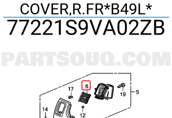 Honda 77221S9VA02ZB COVER,R.FR*B49L*