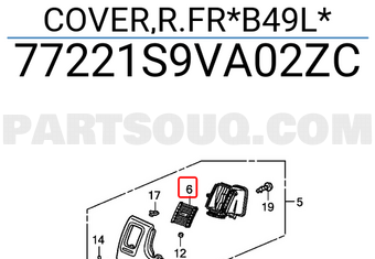Honda 77221S9VA02ZC COVER,R.FR*B49L*
