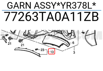 Honda 77263TA0A11ZB GARN ASSY*YR378L*