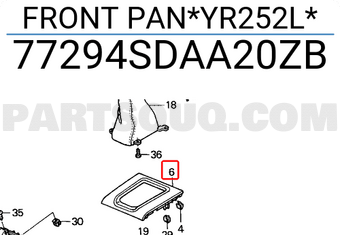 Honda 77294SDAA20ZB FRONT PAN*YR252L*