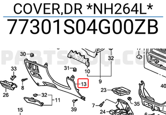 Honda 77301S04G00ZB COVER,DR *NH264L*