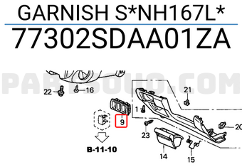 Honda 77302SDAA01ZA GARNISH S*NH167L*