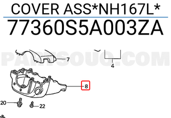 Honda 77360S5A003ZA COVER ASS*NH167L*