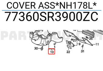 Honda 77360SR3900ZC COVER ASS*NH178L*