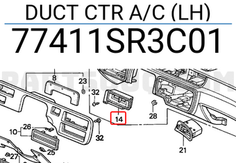 Honda 77411SR3C01 DUCT CTR A/C (LH)