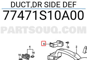 Honda 77471S10A00 DUCT,DR SIDE DEF