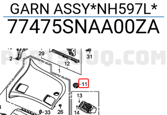 Honda 77475SNAA00ZA GARN ASSY*NH597L*