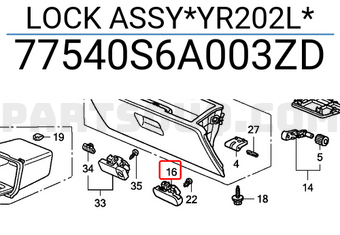 Honda 77540S6A003ZD LOCK ASSY*YR202L*