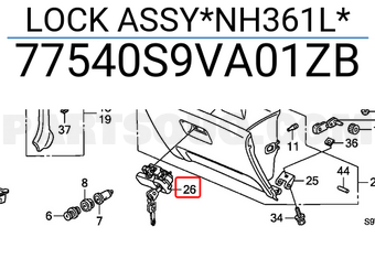 Honda 77540S9VA01ZB LOCK ASSY*NH361L*