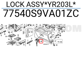 Honda 77540S9VA01ZC LOCK ASSY*YR203L*