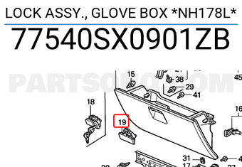 Honda 77540SX0901ZB LOCK ASSY., GLOVE BOX *NH178L*