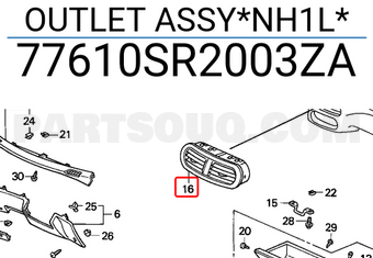 Honda 77610SR2003ZA OUTLET ASSY*NH1L*