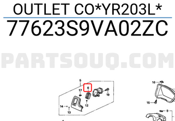 Honda 77623S9VA02ZC OUTLET CO*YR203L*