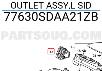 Honda 77630SDAA21ZB OUTLET ASSY,L SID