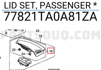 Honda 77821TA0A81ZA LID SET, PASSENGER *