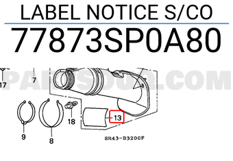 Honda 77873SP0A80 LABEL NOTICE S/CO