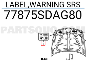 Honda 77875SDAG80 LABEL,WARNING SRS