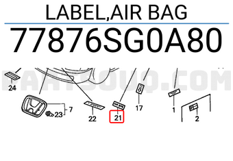 Honda 77876SG0A80 LABEL,AIR BAG