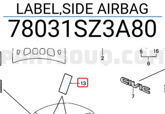 Honda 78031SZ3A80 LABEL,SIDE AIRBAG