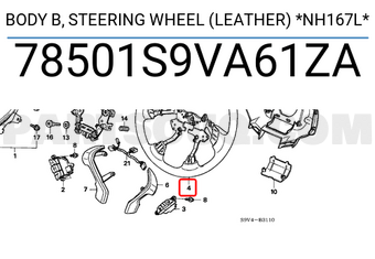 Honda 78501S9VA61ZA BODY B, STEERING WHEEL (LEATHER) *NH167L*