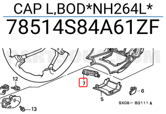 Honda 78514S84A61ZF CAP L,BOD*NH264L*