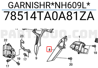Honda 78514TA0A81ZA GARNISHR*NH609L*