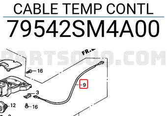 Honda 79542SM4A00 CABLE TEMP CONTL