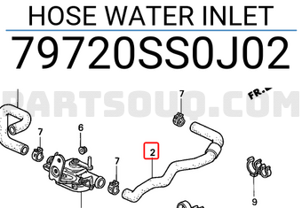 Honda 79720SS0J02 HOSE WATER INLET